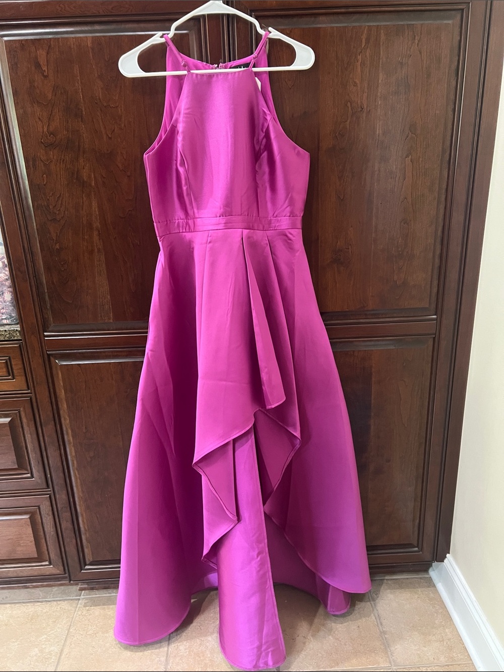 Lulu's Fuchsia High-Low Halter Prom Dress